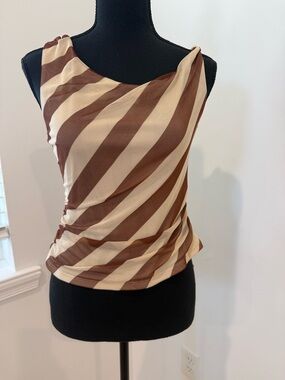 NWT ASOS Brown & Cream Draped Stripe Top Size S